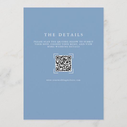 Dusty Blue Monogram QR Code All In One Wedding Einladung (Rückseite)