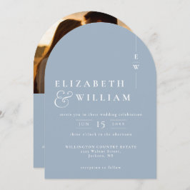 Dusty Blue Monogram QR Code Foto Wedding Arch Einladung