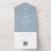 Dusty Blue Monogram QR Code Hochzeitdatum All In One Einladung (Innen Boden)