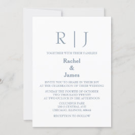 Dusty Blue Monogram QR Code Klasse Minimale Hochze Einladung