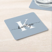 Dusty Blue Monogram Rechteckiger Pappuntersetzer (angewinkelt)