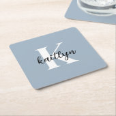 Dusty Blue Monogram Rechteckiger Pappuntersetzer (angewinkelt)