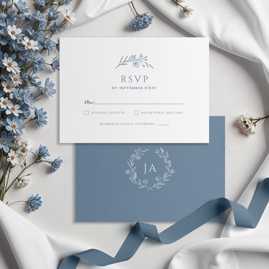Dusty Blue Monogram RSVP Karte