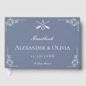 Dusty Blue Monogram und Arrows Wedding Gästebuch (Vorderseite)