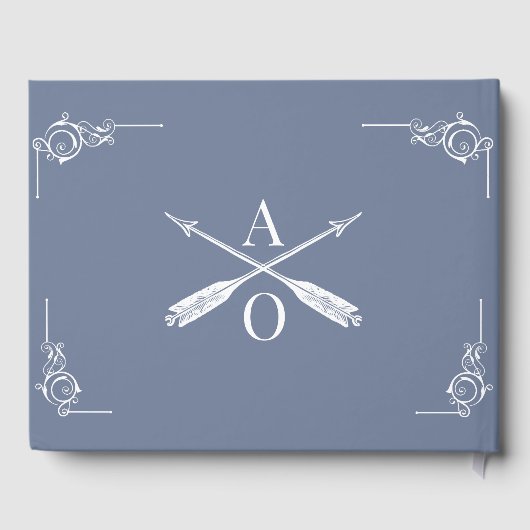 Dusty Blue Monogram und Arrows Wedding Gästebuch (Rückseite)