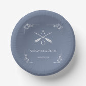 Dusty Blue Monogram und Arrows Wedding Pappteller (Vorderseite)