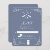 Dusty Blue Monogram und Arrows Wedding RSVP Card (Vorne/Hinten)