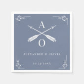 Dusty Blue Monogram und Arrows Wedding Serviette (Vorderseite)