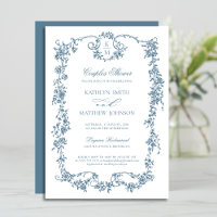 Dusty Blue Monogram Vintag Elegant Couples Dusche