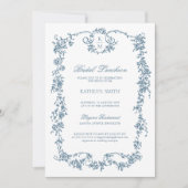 Dusty Blue Monogram Vintag Frame Bridal Mittagesse Einladung (Vorderseite)