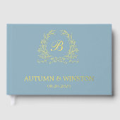 Dusty Blue Monogram Wappen Gästebuch (Vorderseite)