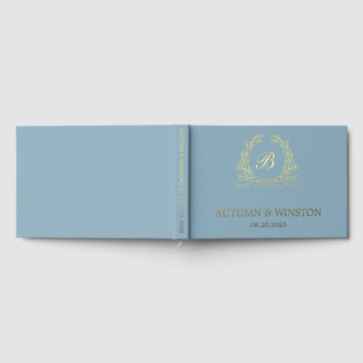 Dusty Blue Monogram Wappen Gästebuch (Voll)