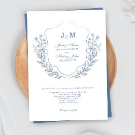 Dusty Blue Monogram Wappen Hochzeitseinladung Einladung