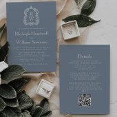 Dusty Blue Monogram Wappen QR Code Wedding Einladung