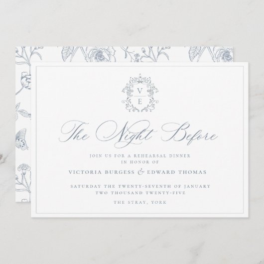 Dusty Blue Monogram Wappen The Night Before Invasi Save The Date (Vorne/Hinten)