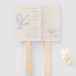 Dusty Blue Monogram Wappen Wedding Program Handfan Fächer