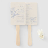 Dusty Blue Monogram Wappen Wedding Program Handfan Fächer (Vorne und Hinten)