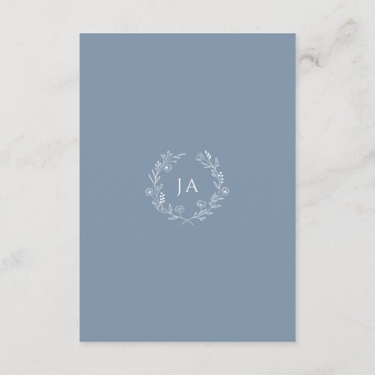 Dusty Blue Monogram Wedding Begleitkarte (Rückseite)