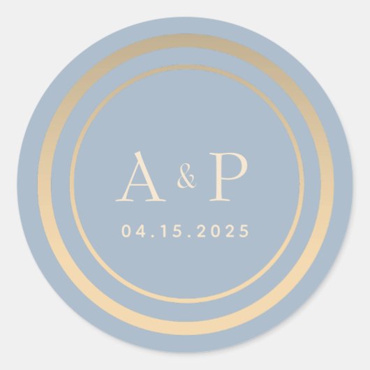 Dusty Blue Monogram Wedding Classic Round Sticker (Vorderseite)