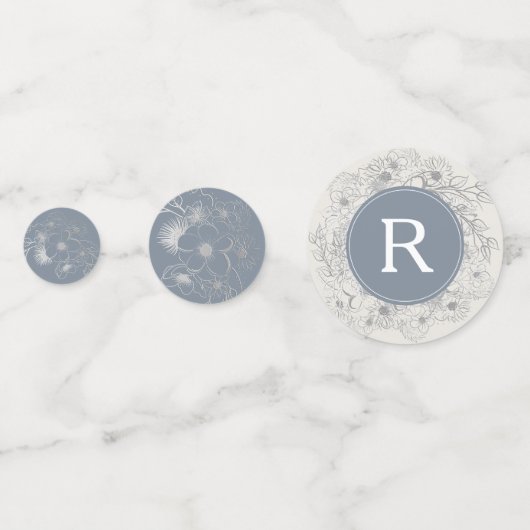 Dusty Blue Monogram Wedding Confetti Konfetti (Rückseiten)