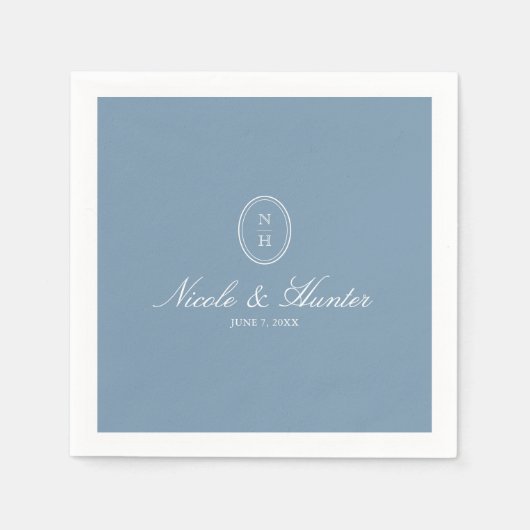 Dusty Blue  Monogram Wedding Crest Serviette (Vorderseite)