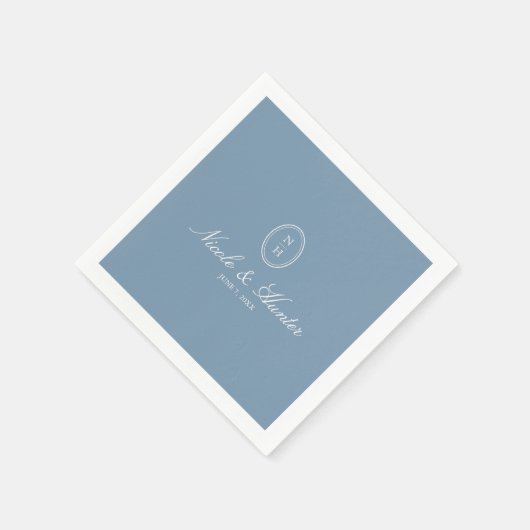 Dusty Blue Monogram Wedding Crest Serviette (Ecke)