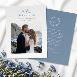 Dusty Blue Monogram Wedding Dankeskarte