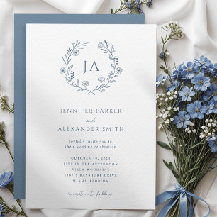Dusty Blue Monogram Wedding Einladung