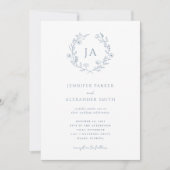 Dusty Blue Monogram Wedding Einladung (Vorderseite)
