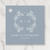Dusty Blue Monogram Wedding Geschenkanhänger (Vorderseite)