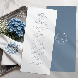 Dusty Blue Monogram Wedding Menükarte