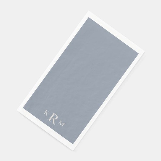 Dusty Blue Monogram Wedding Paper Handtücher Serviette (Ecke)