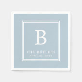 Dusty Blue Monogram Wedding Paper Napkins Serviette (Vorderseite)