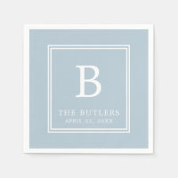 Dusty Blue Monogram Wedding Paper Napkins