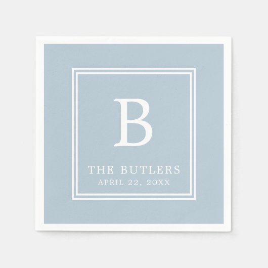Dusty Blue Monogram Wedding Paper Napkins Serviette (Vorderseite)