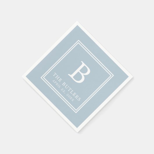 Dusty Blue Monogram Wedding Paper Napkins Serviette (Ecke)