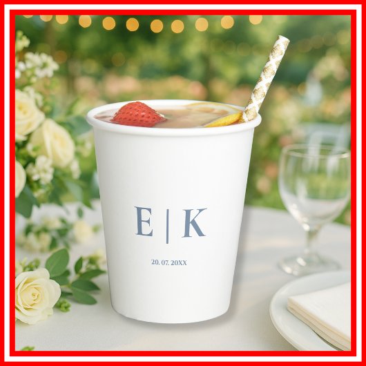 Dusty Blue Monogram Wedding Pappbecher