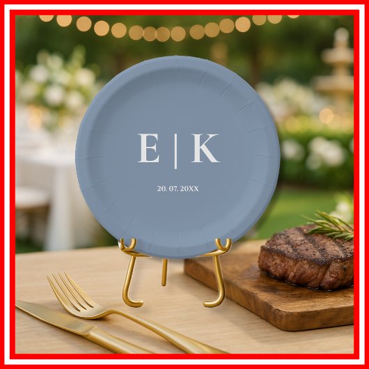 Dusty Blue Monogram Wedding Pappteller