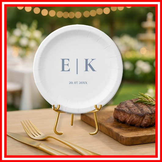 Dusty Blue Monogram Wedding Pappteller