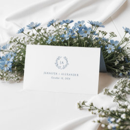 Dusty Blue Monogram Wedding Platzkarte