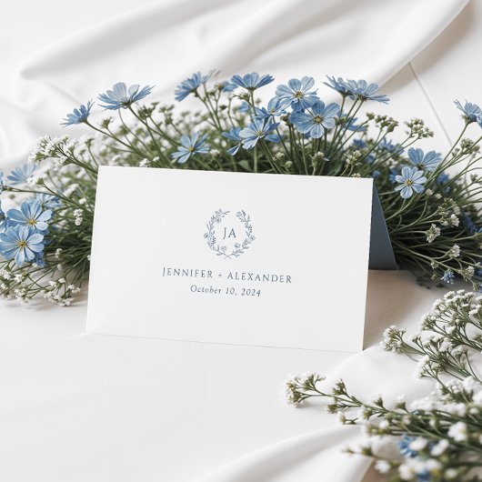 Dusty Blue Monogram Wedding Platzkarte