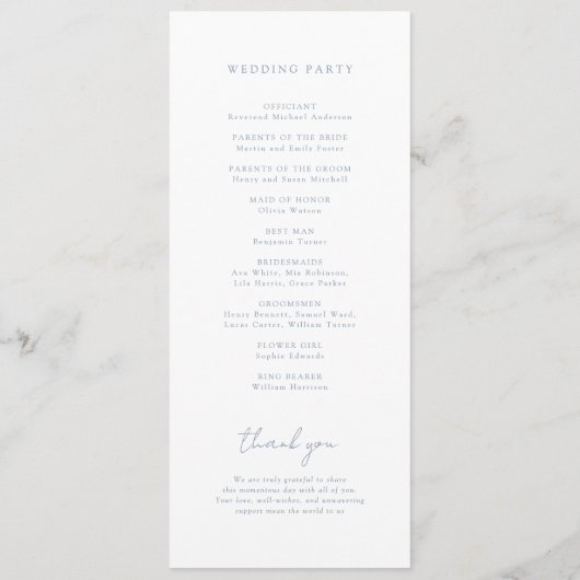 Dusty Blue Monogram Wedding Programm (Rückseite)