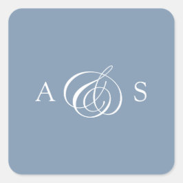 Dusty Blue Monogram Wedding Quadratischer Aufkleber