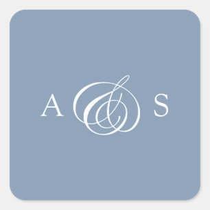 Dusty Blue Monogram Wedding Quadratischer Aufkleber