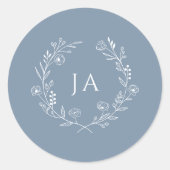 Dusty Blue Monogram Wedding Runder Aufkleber (Vorderseite)