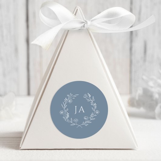 Dusty Blue Monogram Wedding Runder Aufkleber