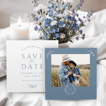 Dusty Blue Monogram Wedding Save the Date Card