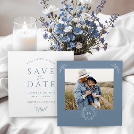 Dusty Blue Monogram Wedding Save the Date Card