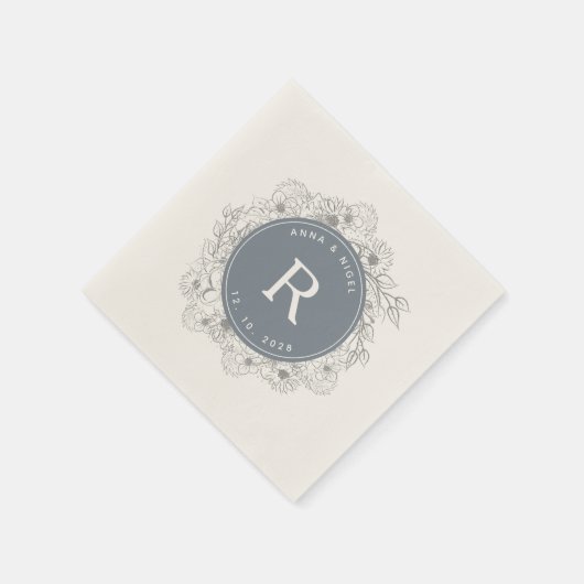 Dusty Blue Monogram Wedding Serviette (Ecke)