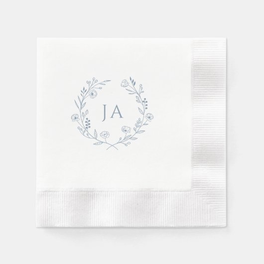 Dusty Blue Monogram Wedding Serviette (Vorderseite)